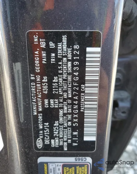 2015 Kia Optima Ex из США, поврежденный, VIN 5XXGN4A72FG439128